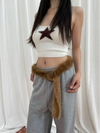 Ζώνη Xin yizi: Y2K Shibuya εμπνευσμένη γούνινη ζώνη με τεχνητή γούνα, πανκ υποκουλτούρας στυλ, άνοιξη 2023