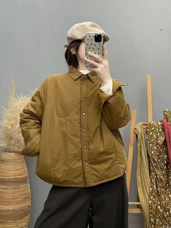 Dygsniuoti medvilniniai marškiniai — vienos spalvos, ilgos rankovės, apykaklė su klopė, laisvas kirpimas, užsegimas sagomis, žiema 2025