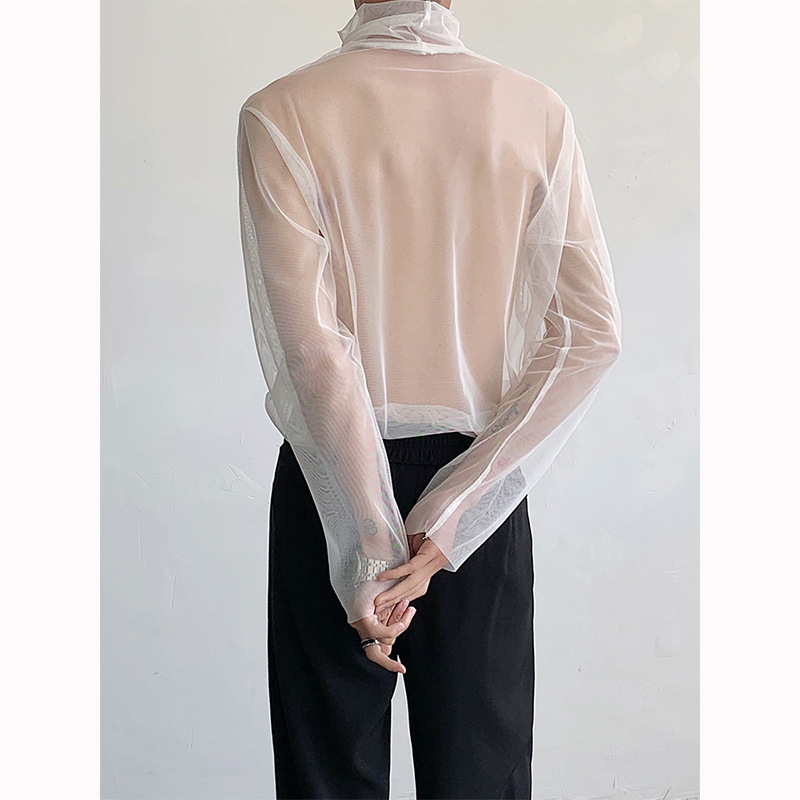 Vyrų tinklinio tipo marškinėliai su aukštu kaklu, ilgomis rankovėmis, lengvas vasaros topas