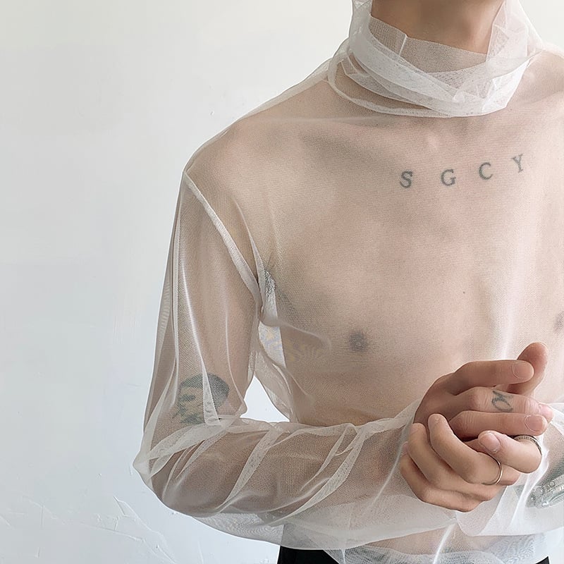 Vyrų tinklinio tipo marškinėliai su aukštu kaklu, ilgomis rankovėmis, lengvas vasaros topas