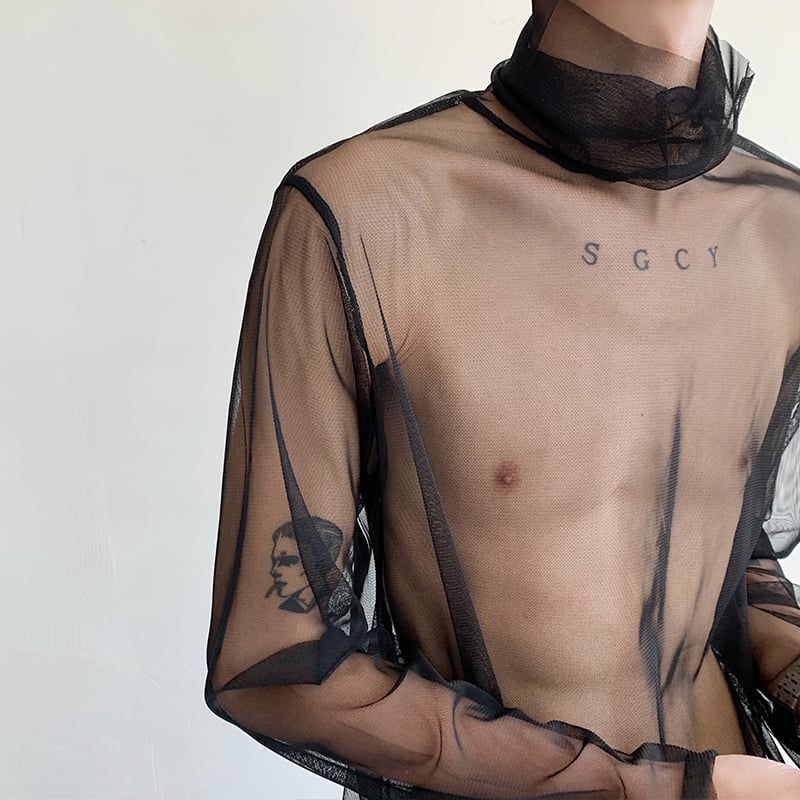 Vyrų tinklinio tipo marškinėliai su aukštu kaklu, ilgomis rankovėmis, lengvas vasaros topas