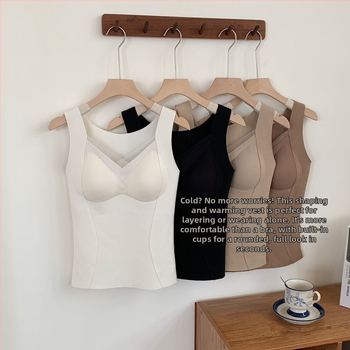 Női termális mellény beépített melltartó-csészével és mellkas párnázattal; nejlon anyag; meleg; V-nyakú; vastag egyrétegű