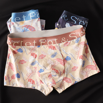 Boxeri bărbați din bumbac cu imprimeu floral, respirabili, antibacterieni, confortabili, talie medie