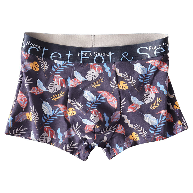 Boxeri bărbați din bumbac cu imprimeu floral, respirabili, antibacterieni, confortabili, talie medie
