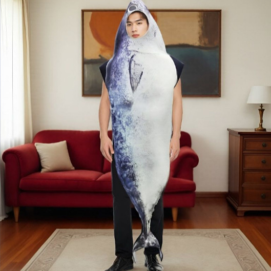 Costum pentru adulți cu temă somon pentru Halloween și cosplay, potrivit pentru petrecerea Oktoberfest și reprezentații pe scenă — lansare vară 2025