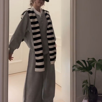 Korejski inspirirane sive pidžame s dugim rukavima za žene, jesenji casual, udobne, plus size, vrhunska kućna odjeća, trodjelni set
