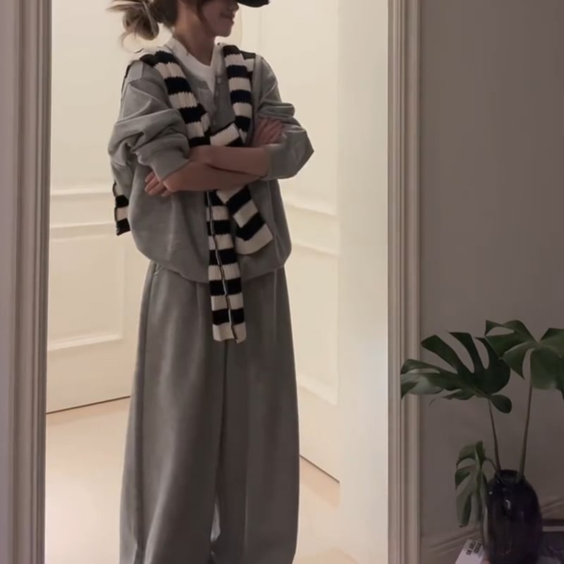 Korejski inspirirane sive pidžame s dugim rukavima za žene, jesenji casual, udobne, plus size, vrhunska kućna odjeća, trodjelni set