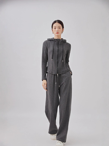 Costum casual de damă cu pantaloni, model solid, țesătură din bumbac-poliester-elastan, croi tridimensional, toamnă 2025