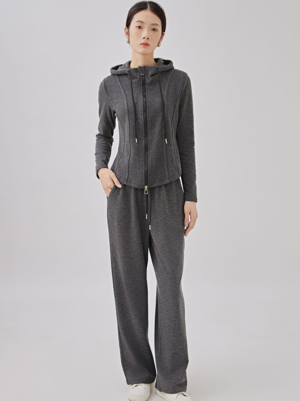 Costum casual de damă cu pantaloni, model solid, țesătură din bumbac-poliester-elastan, croi tridimensional, toamnă 2025