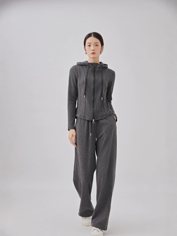 Costum casual de damă cu pantaloni, model solid, țesătură din bumbac-poliester-elastan, croi tridimensional, toamnă 2025