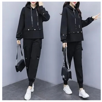 Set din două piese pentru femei, costum pantaloni, stil urban casual, material acrilic 95%+, mâneci lungi, lansare toamnă 2024
