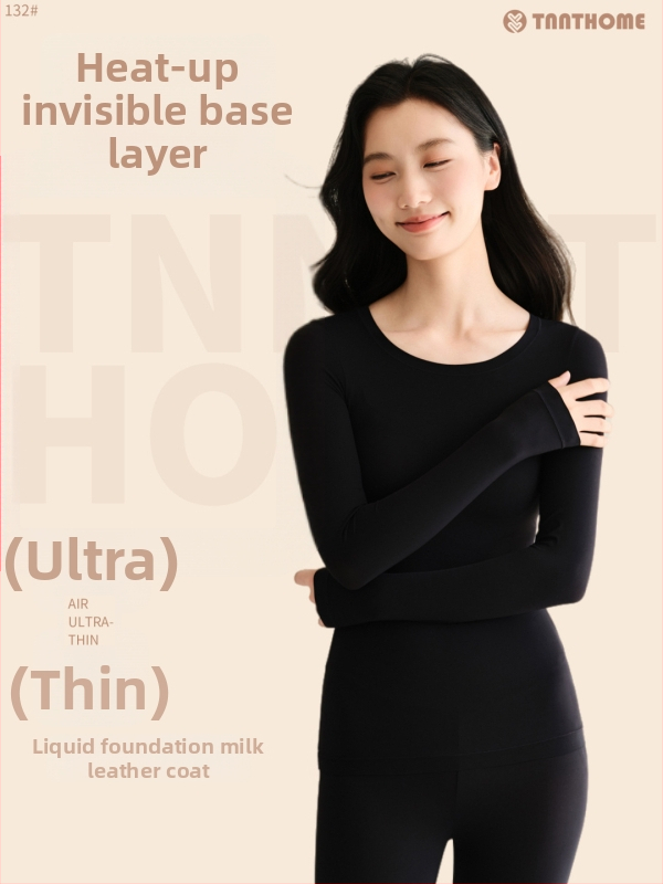 Moteriškas pagrindinis viršus su ilgomis rankovėmis, apvaliu kaklo iškirpimu, nailonas, išlaiko šilumą