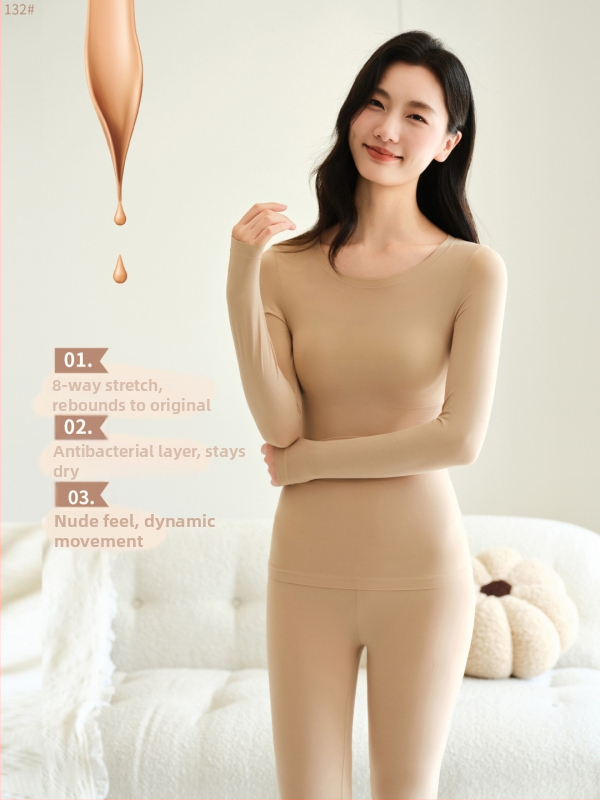 Moteriškas pagrindinis viršus su ilgomis rankovėmis, apvaliu kaklo iškirpimu, nailonas, išlaiko šilumą