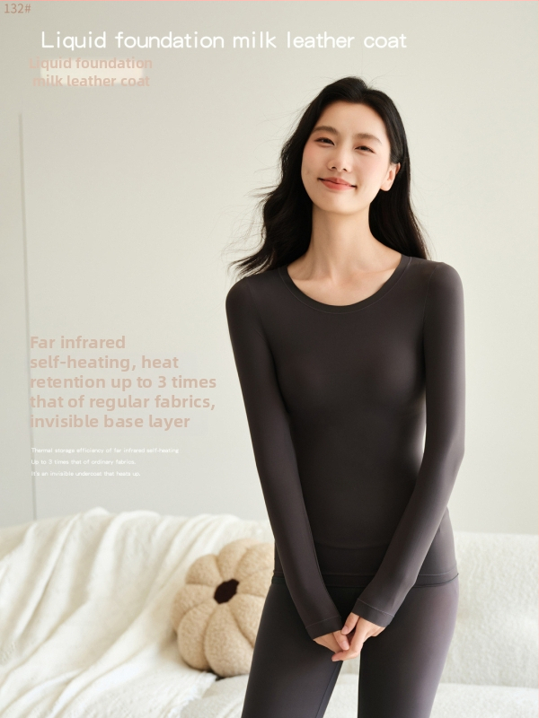 Moteriškas pagrindinis viršus su ilgomis rankovėmis, apvaliu kaklo iškirpimu, nailonas, išlaiko šilumą