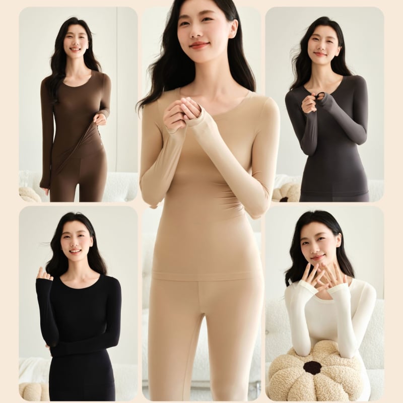 Moteriškas pagrindinis viršus su ilgomis rankovėmis, apvaliu kaklo iškirpimu, nailonas, išlaiko šilumą