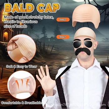 Perika za ćelavu glavu s naočalama i bradom – cosplay set za Halloween, za odrasle, unisex, s naglašenom kapom