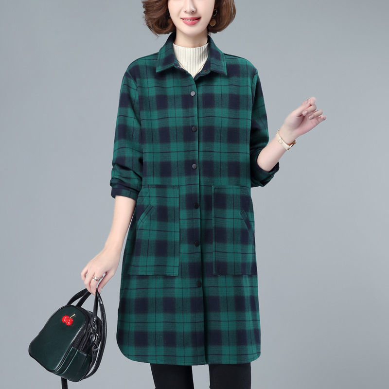 Damska karšto lango palaidinė-jaka su fleece pamušalu, poliesterio-bavlones mišinys, polo apykaklė, ilgos rankovės, vidutinio ilgio, japonų ir korėjiečių laisvas stilius, vienos eilės daug sagų užtrauktukas, ruduo 2025