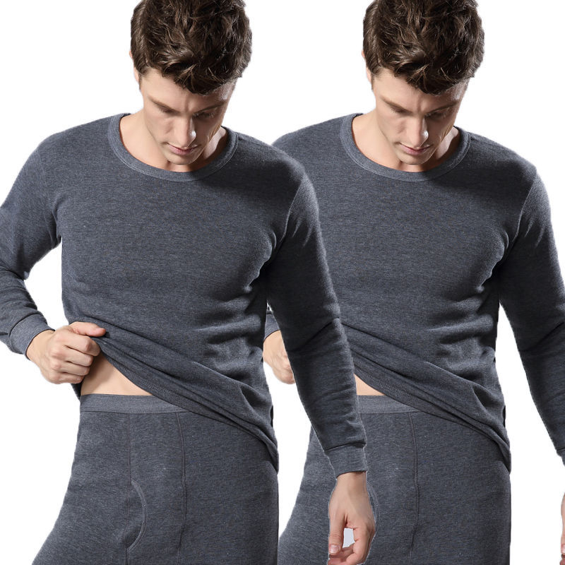 Set termal pentru bărbați cu căptușeală din fleece, îngroșat pentru iarnă – top și pantaloni slim-fit, guler rotund
