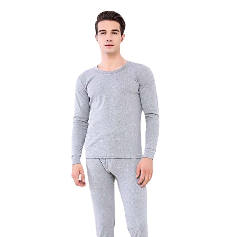 Set termal pentru bărbați cu căptușeală din fleece, îngroșat pentru iarnă – top și pantaloni slim-fit, guler rotund
