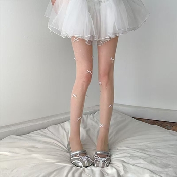 Șosete Bowknot cu rhinestones Hotfix, ultra-subțiri, 10d, nylon 90%, Eliza
