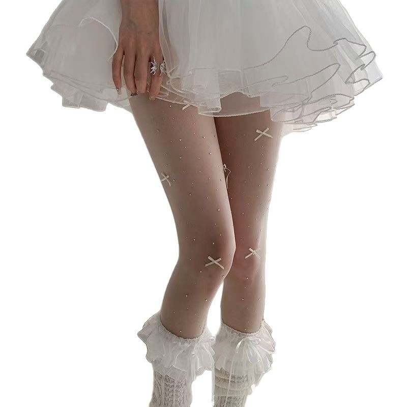 Șosete Bowknot cu rhinestones Hotfix, ultra-subțiri, 10d, nylon 90%, Eliza