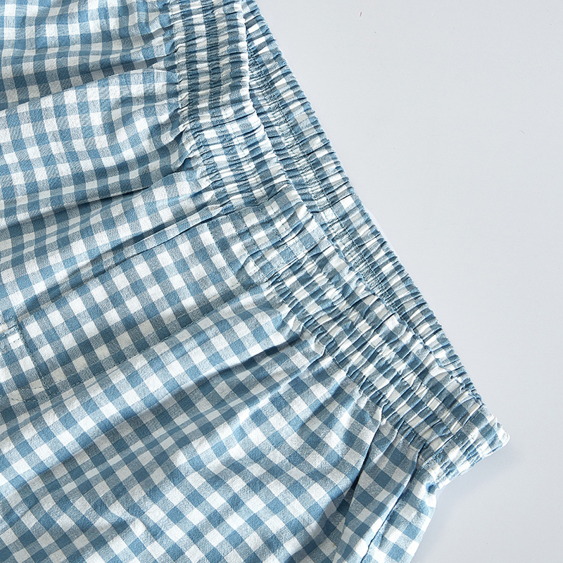 Boxeri bărbați din bumbac, cu model în carouri, croială lejeră, talie medie, pentru casă