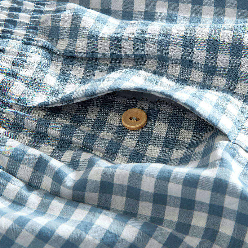 Boxeri bărbați din bumbac, cu model în carouri, croială lejeră, talie medie, pentru casă