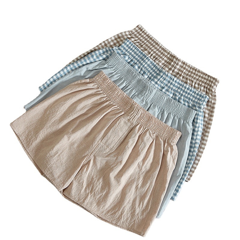 Boxeri bărbați din bumbac, cu model în carouri, croială lejeră, talie medie, pentru casă