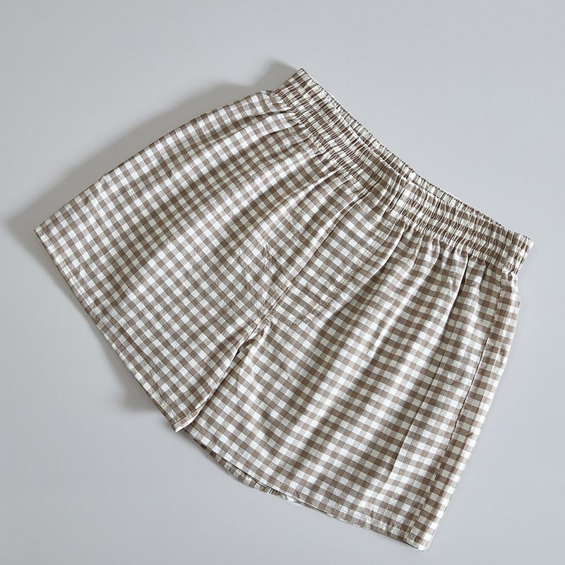 Boxeri bărbați din bumbac, cu model în carouri, croială lejeră, talie medie, pentru casă