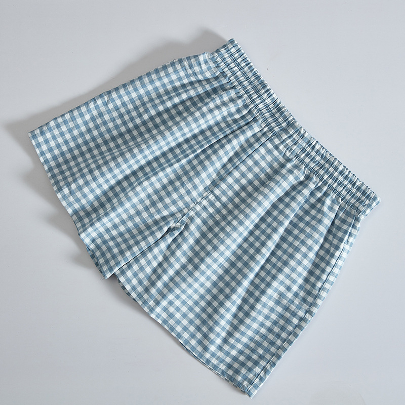 Boxeri bărbați din bumbac, cu model în carouri, croială lejeră, talie medie, pentru casă