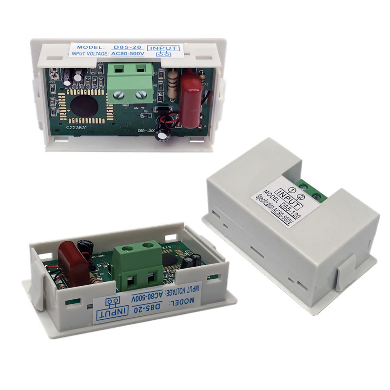 AC skaitmeninis voltmetras, modelis D85-120; matavimo diapazonas 80–500 V; įėjimo/išėjimo įtampa 80–500 V; aplinkos temperatūra 0–50 °C; matavimo tikslumas 1%