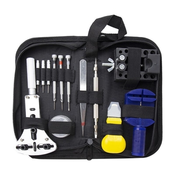 Laikrodžių remonto įrankių rinkinys apyrankių demontavimui, jungčių išėmimui, baterijų keitimui, gaubtų atidarymui ir galinio dangtelio reguliavimui (Įtampa: 24V; Elektros kampinio šlifuoklio tipas: Elektros kampinis šlifuoklis; Prekės ženklas: Other)