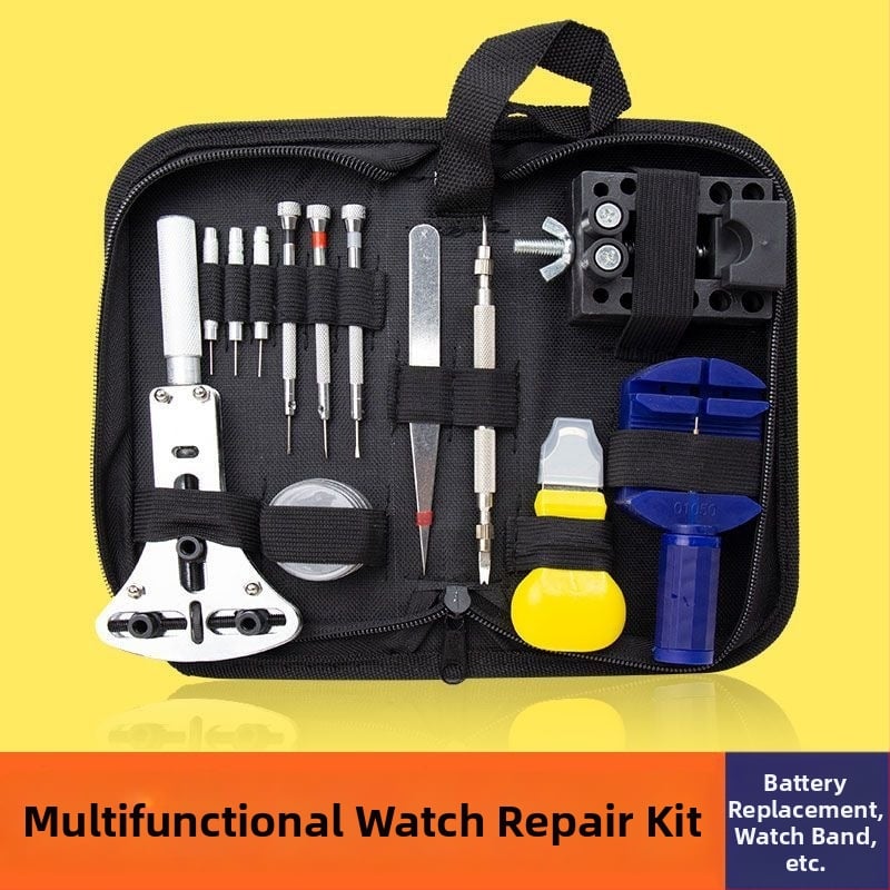 Laikrodžių remonto įrankių rinkinys apyrankių demontavimui, jungčių išėmimui, baterijų keitimui, gaubtų atidarymui ir galinio dangtelio reguliavimui (Įtampa: 24V; Elektros kampinio šlifuoklio tipas: Elektros kampinis šlifuoklis; Prekės ženklas: Other)