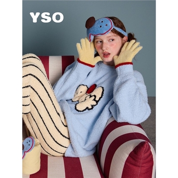 Moterų pižamų komplektas su gobtuvu, etninio dizaino su karikatūrų juostelėmis, austas medvilnė, ekstra stora, antistatinis, ilgos rankovės