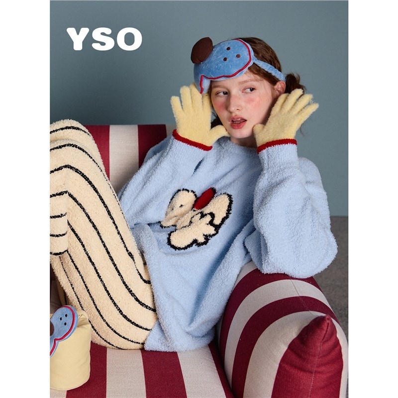 Moterų pižamų komplektas su gobtuvu, etninio dizaino su karikatūrų juostelėmis, austas medvilnė, ekstra stora, antistatinis, ilgos rankovės