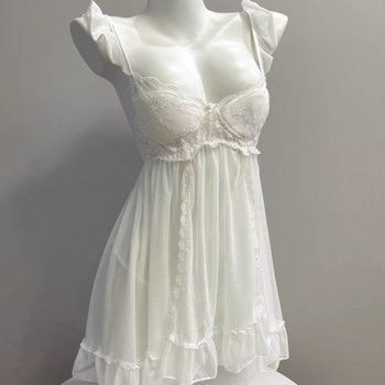 Seksi prozirna mrežasta donje rublje haljina, Ice Silk materijal, V-izrez, bez rukava, kratka duljina