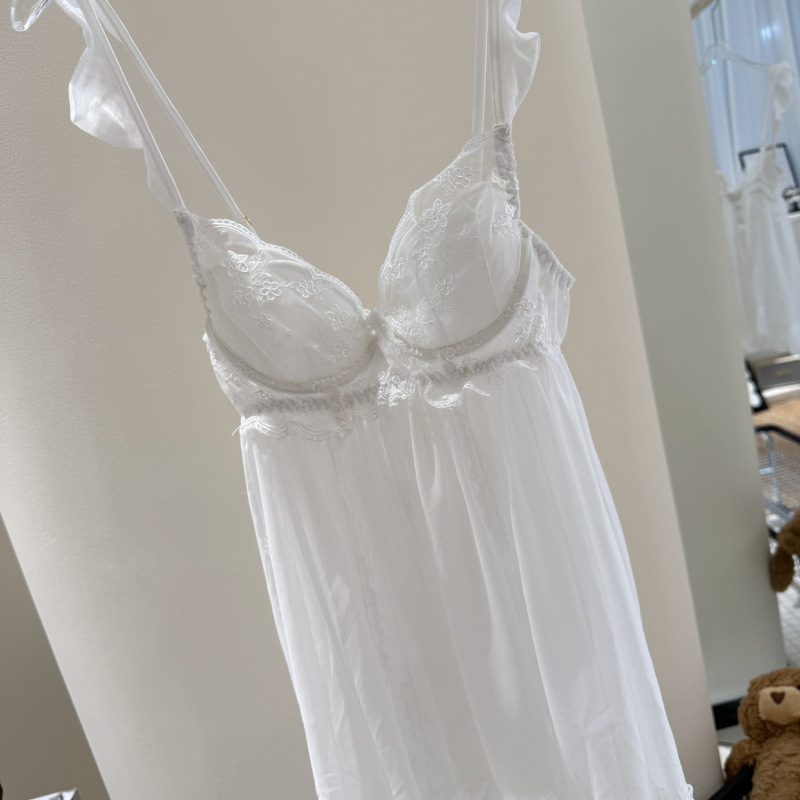 Seksi prozirna mrežasta donje rublje haljina, Ice Silk materijal, V-izrez, bez rukava, kratka duljina