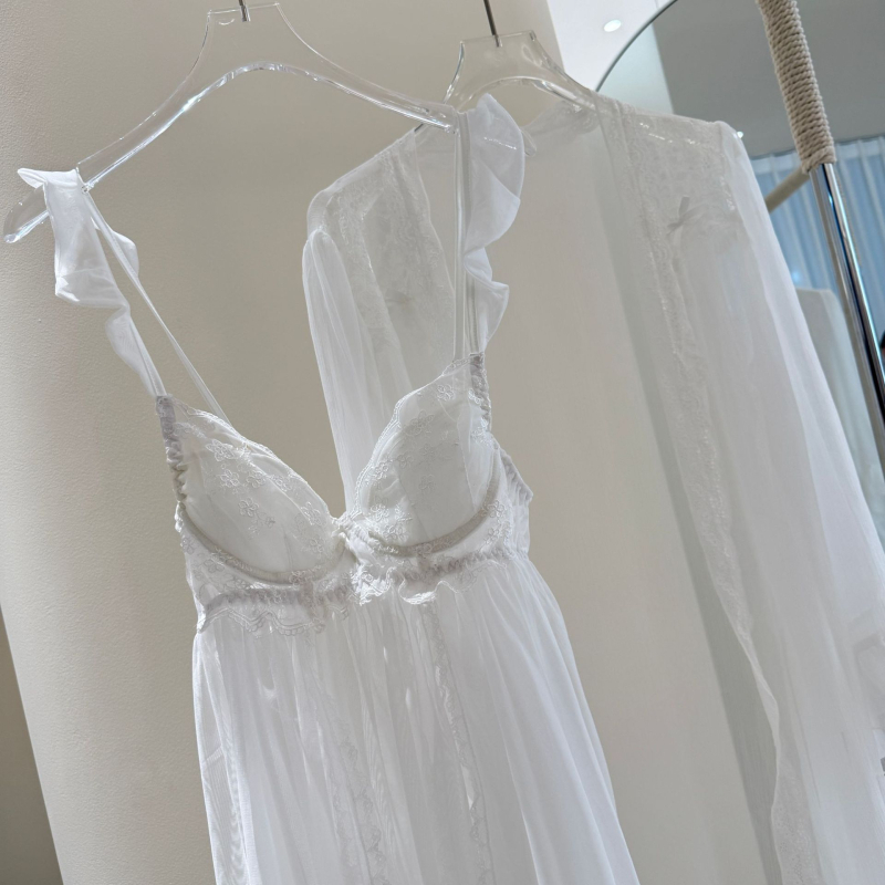 Seksi prozirna mrežasta donje rublje haljina, Ice Silk materijal, V-izrez, bez rukava, kratka duljina