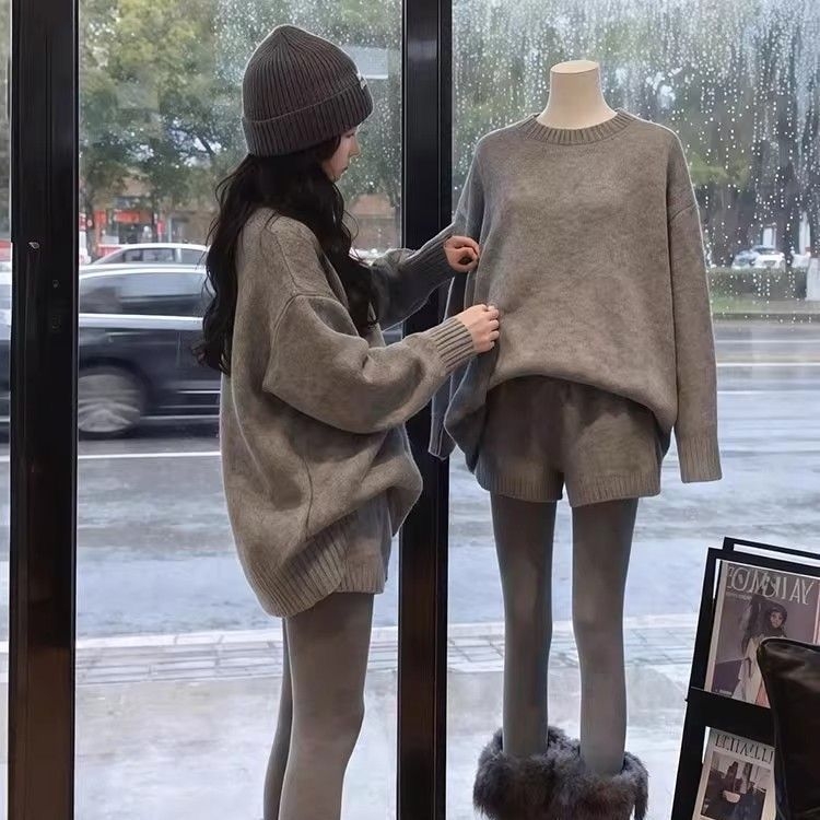 Ženski set: vuneni top s dugim rukavima i hlače do 3/4 u korejskom stilu, sastav materijala 30-50% vuna