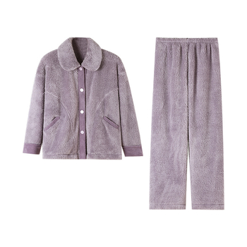 Shu medvilnės velurinis pižamų komplektas, minimalistinis stilius, ypač stora medžiaga, apykaklė su reversu, ilgomis rankovėmis