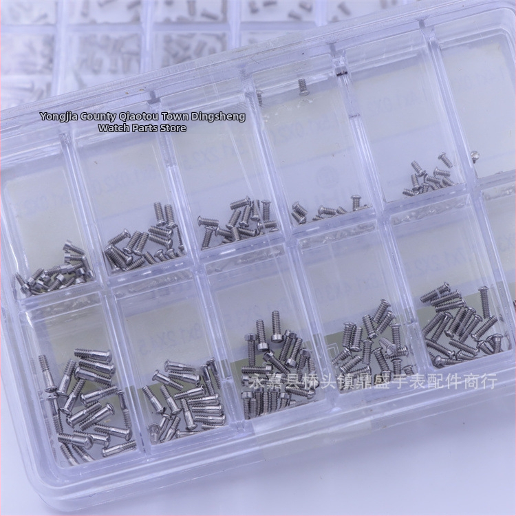 Nerezové oceľové skrutky s plochou hlavou pre zadný kryt a sklo hodiniek – 500 ks v krabici, letná 2021