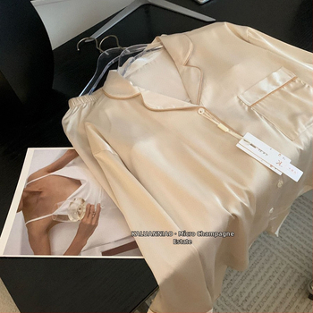 Moterų šilko pižamų komplektas – Ice Silk, 95–100% poliesteris, ekstra stora medžiaga 501–600 g/m², pavasario namų drabužiai, animacinio stiliaus