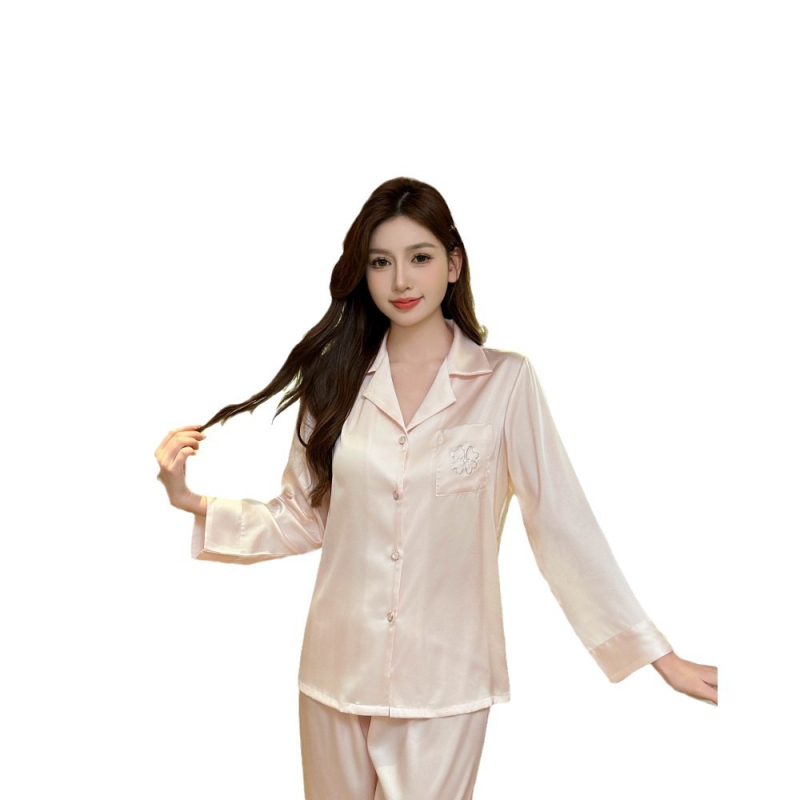 Moteriškas ice silk kostiumo komplektas – paprastas kasdienis stilius, reverso kaklaskarė, ilgomis rankovėmis, plonas poliesterio audinys 101–120 g/m²