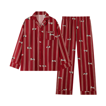 Porų pižamų komplektas, 100% medvilnė, V kaklo, ilgos rankovės, ilgos kelnės, namų drabužiai