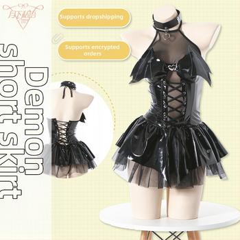 Cosplay kostiumas japonų stiliaus ragana mažasis velnias, permatoma trumpa sijonė, Spandex mišinys (pagrindinis 70–80% Spandex, antrinis 50–70%), Prekės ženklas Whispers under the moon