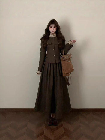 Set sako i suknja, jednobojan, dugi rukavi, poliester