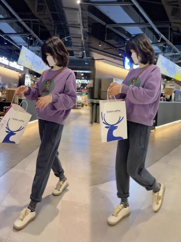 Ženski casual sportski dvodijelni set — uzorak u boji boja, kolagensko šivanje, Zima 2025, tkanina s imitacijom pamuka s velikim ribljim ljuskama, 80–90% poliester