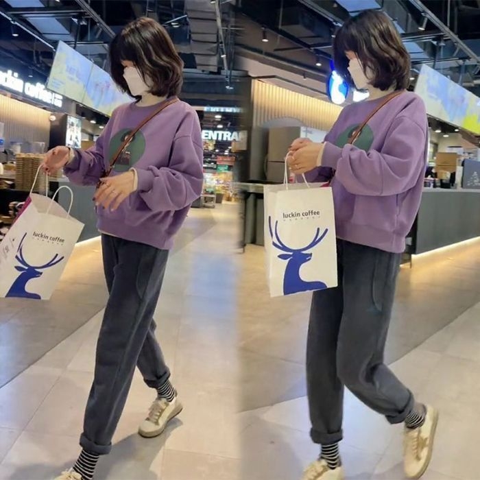 Ženski casual sportski dvodijelni set — uzorak u boji boja, kolagensko šivanje, Zima 2025, tkanina s imitacijom pamuka s velikim ribljim ljuskama, 80–90% poliester