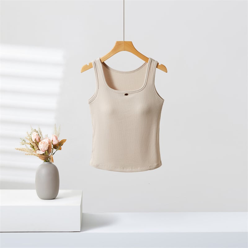 Ženski top bez rukava, bazni top s širokim trakama, Lyocell-pamučna mješavina, tekstni otisak, duljina 50–65 cm, proljeće 2025