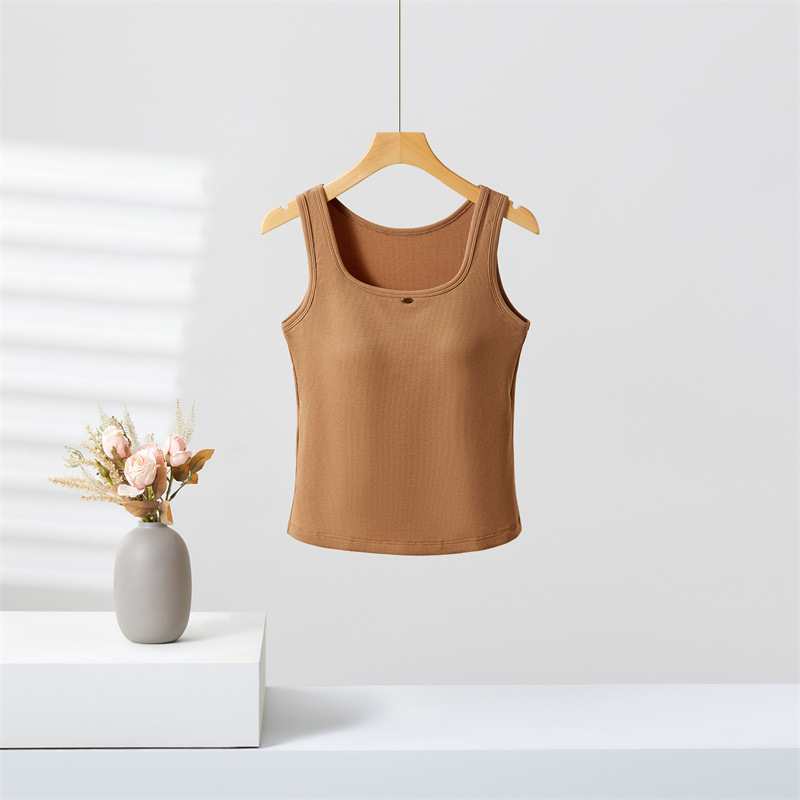 Ženski top bez rukava, bazni top s širokim trakama, Lyocell-pamučna mješavina, tekstni otisak, duljina 50–65 cm, proljeće 2025
